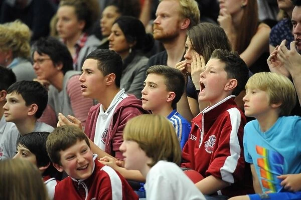 Thrilling Basketball Showdown: Bristol Flyers Fans in Full Cheer Against Newcastle Eagles at SGS Wise Campus