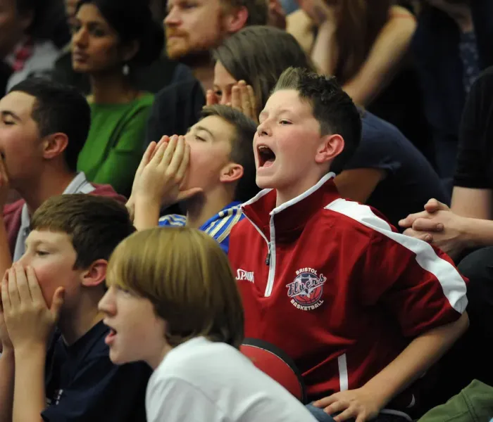 Framed Print : Thrilling Basketball Showdown: Bristol Flyers vs. Newcastle Eagles - Fans in Full Cheer Framed Print : Thrilling Basketball Showdown: Bristol Flyers vs. Newcastle Eagles - Fans in Full Cheer
