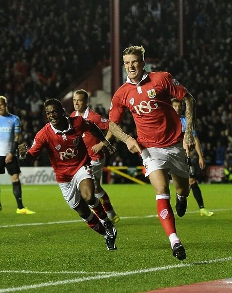 Thrilling Goal Celebration: Aden Flint Scores for Bristol City vs. Bradford City, October 2014