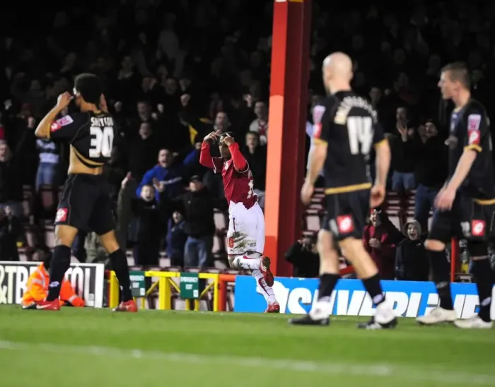 Framed Print : Thrilling Goal Celebration: Nicky Maynard's Stunner at Ashton Gate - Bristol City vs Barnsley, Championship 2010