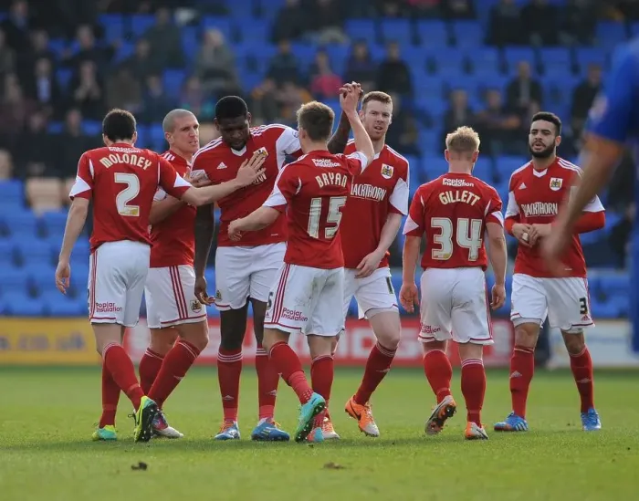 Framed Print : Thrilling Goal: Jay Emmanuel-Thomas's Euphoric Celebration for Bristol City against Shrewsbury Town (March 8, 2014)