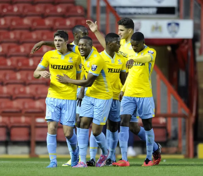 Framed Print : Thrilling Moment: Jake Gray's Goal Celebration for Bristol City U21s vs Crystal Palace U21s (September 15, 2014)