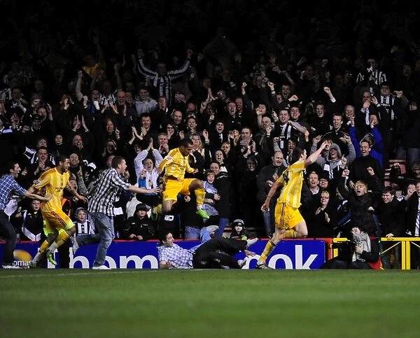 Thrilling Moment: Andrew Carroll's Euphoric Goal Celebration for Newcastle United at Ashton Gate Stadium, Championship Match vs. Bristol City - 2010