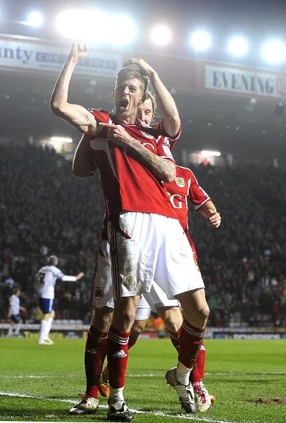Thrilling Moment: Stead and Woolford's Euphoric Goal Celebration at Ashton Gate (Bristol City vs. Cardiff City, March 10, 2012)