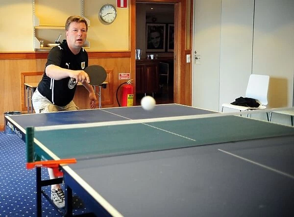 Tommy Wallen plays table tennis with Bristol Citys Marlon Jackson