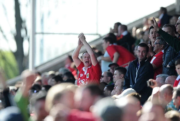 Triumphant Bristol City Fans Celebrate at Chesterfield's Proact Stadium, League One Football Match, 2015
