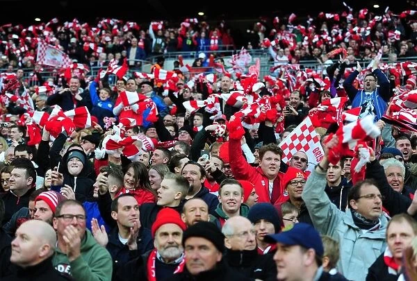 Triumphant Bristol City FC Fans Celebrate at Wembley Stadium after Johnstone's Paint Trophy Victory
