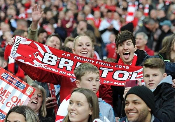 Triumphant Moment: Bristol City Fans Celebrate Johnstone's Paint Trophy Victory at Wembley Stadium