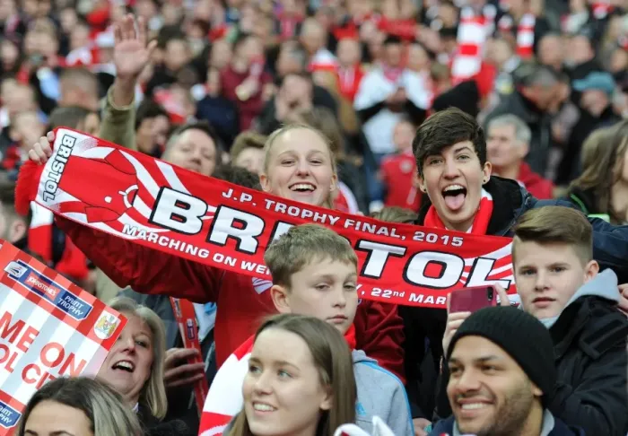 Framed Print : Triumphant Moment: Bristol City Fans Celebrate Johnstone's Paint Trophy Victory at Wembley Stadium Framed Print : Triumphant Moment: Bristol City Fans Celebrate Johnstone's Paint Trophy Victory at Wembley Stadium