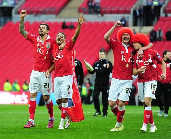 Triumphant Moment: Marlon Pack, Luke Ayling, and Luke Freeman Celebrate Bristol City's Johnstone's Paint Trophy Victory