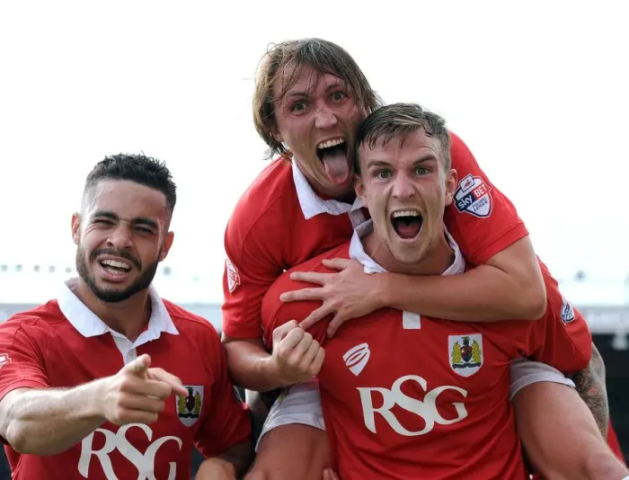 Framed Print : Triumphant Threesome: Aden Flint, Luke Ayling, and Derrick Williams Historic Goal Celebration (Sept 6, 2014): Bristol City's Victory over Scunthorpe United Framed Print : Triumphant Threesome: Aden Flint, Luke Ayling, and Derrick Williams Historic Goal Celebration (Sept 6, 2014): Bristol City's Victory over Scunthorpe United