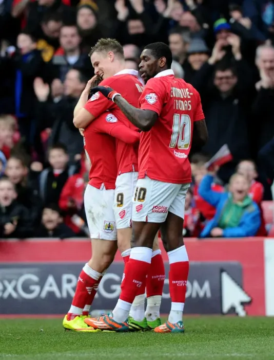 Framed Print : Triumphant Threesome: Matt Smith, Luke Freeman, and Jay Emmanuel-Thomas Celebrate Bristol City's Win Against Sheffield United Framed Print : Triumphant Threesome: Matt Smith, Luke Freeman, and Jay Emmanuel-Thomas Celebrate Bristol City's Win Against Sheffield United