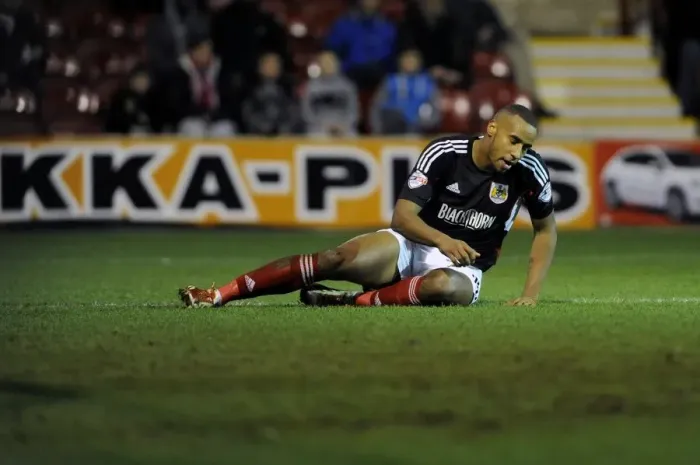 Framed Print : Tyrone Barnett's Disappointment: Brentford vs. Bristol City, January 2014 Framed Print : Tyrone Barnett's Disappointment: Brentford vs. Bristol City, January 2014