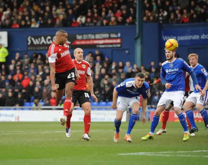 Framed Print : Tyrone Barnett's Header Saved, Aden Flint Scores: Oldham Athletic vs. Bristol City, Sky Bet League One Framed Print : Tyrone Barnett's Header Saved, Aden Flint Scores: Oldham Athletic vs. Bristol City, Sky Bet League One