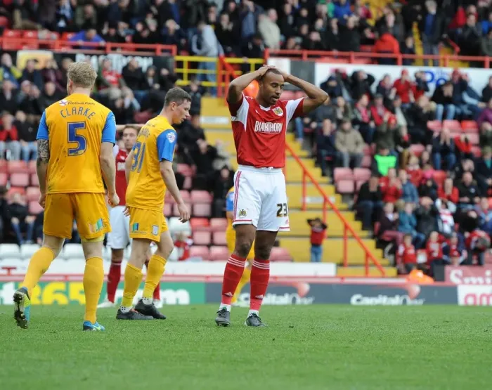 Framed Print : Tyrone Barnett's Regret: A Missed Opportunity for Bristol City against Preston North End (05-04-2014)