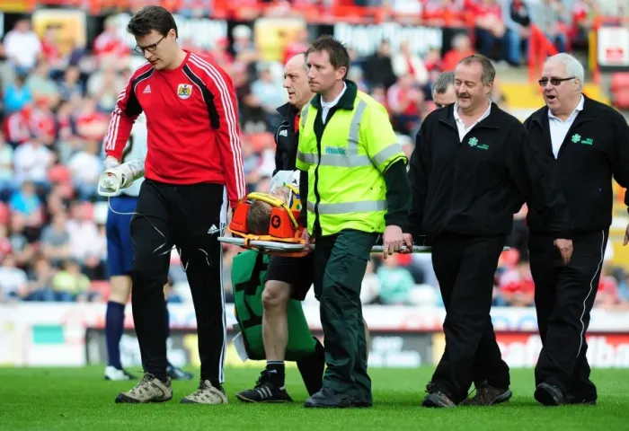 Framed Print : Unconscious Grant Leadbitter: Heart-Stopping Moment at Ashton Gate as Ipswich Player is Stretcher-Evacuated During Bristol City vs Ipswich Town Championship Clash (16-04-2011) Framed Print : Unconscious Grant Leadbitter: Heart-Stopping Moment at Ashton Gate as Ipswich Player is Stretcher-Evacuated During Bristol City vs Ipswich Town Championship Clash (16-04-2011)