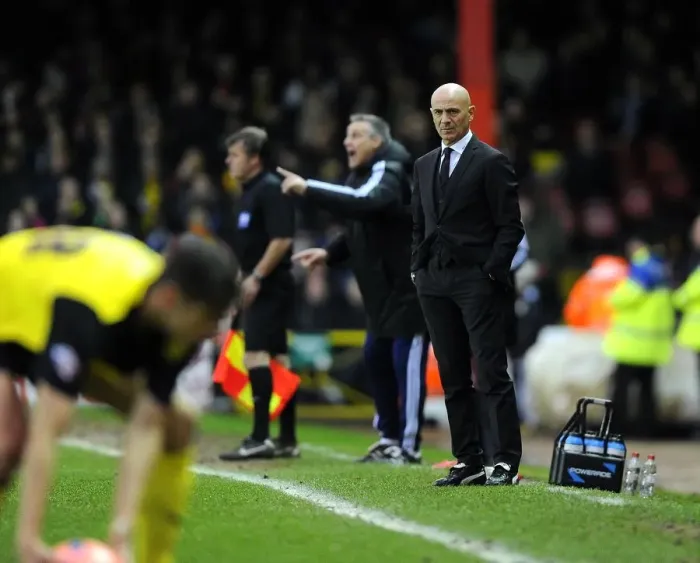 Framed Print : Unconventional Manager: Giuseppe Sannino of Watford in Football Boots and Suit at 2014 FA Cup Match, Ashton Gate - Bristol City vs Watford Framed Print : Unconventional Manager: Giuseppe Sannino of Watford in Football Boots and Suit at 2014 FA Cup Match, Ashton Gate - Bristol City vs Watford