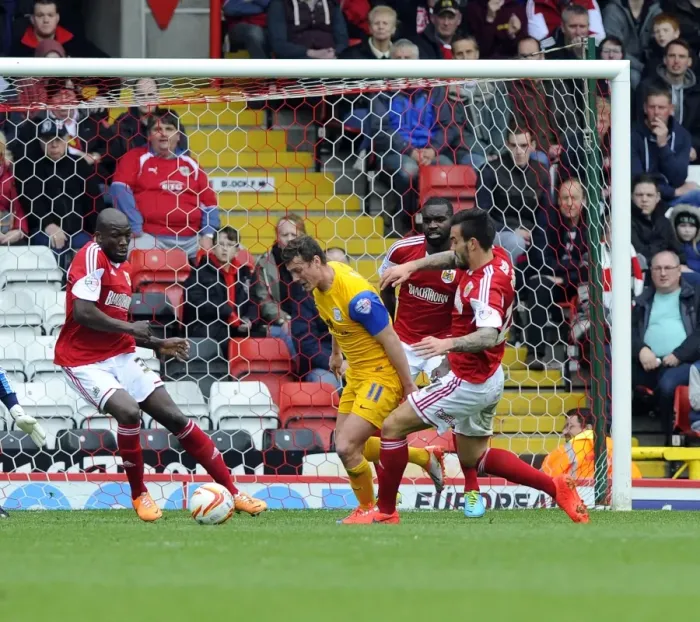 Framed Print : Unfair Play: Marlon Pack vs. Lee Holmes - Ref's Overlooked Call at Bristol City vs. Preston North End Framed Print : Unfair Play: Marlon Pack vs. Lee Holmes - Ref's Overlooked Call at Bristol City vs. Preston North End