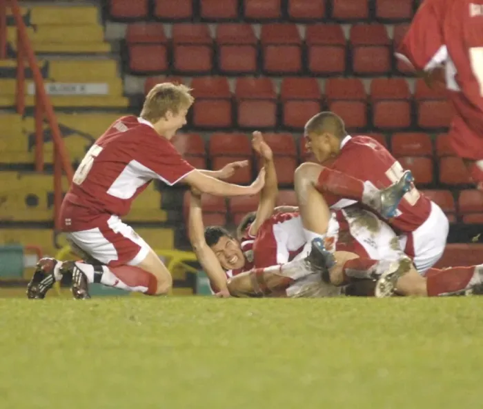 Framed Print : Unified in Victory: A Heartwarming Group Celebration of Bristol City U18s and Leeds Utd U18s Framed Print : Unified in Victory: A Heartwarming Group Celebration of Bristol City U18s and Leeds Utd U18s