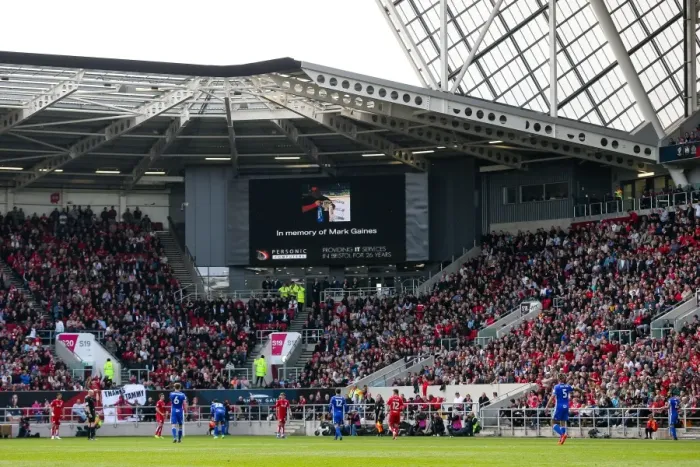Framed Print : United in Grief: A Moment of Silence for Mark Gaines at Ashton Gate Framed Print : United in Grief: A Moment of Silence for Mark Gaines at Ashton Gate