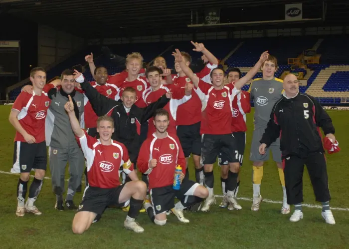 Framed Print : United in Triumph: Everton and Bristol City U18s Euphoric Victory Celebration