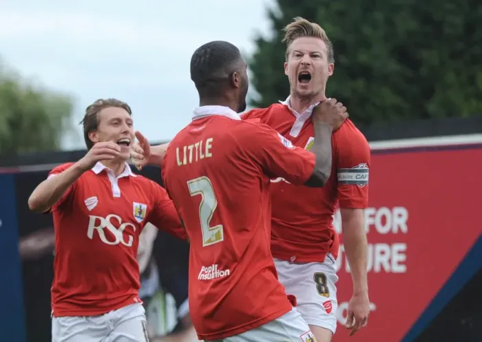 Framed Print : Wade Elliott's Goal Celebration: Bristol City vs MK Dons, Sky Bet League One, Ashton Gate Framed Print : Wade Elliott's Goal Celebration: Bristol City vs MK Dons, Sky Bet League One, Ashton Gate