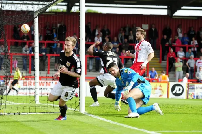 Framed Print : Wade Elliott's Goal Celebration: Stevenage vs. Bristol City, Sky Bet League One (April 2014)