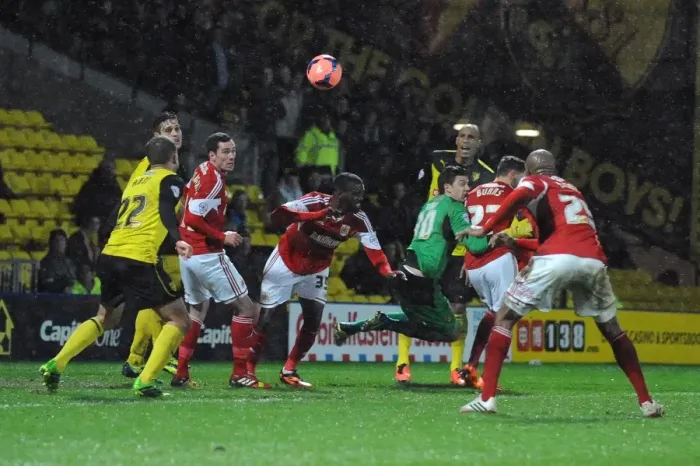 Framed Print : Watford's Jonathan Bond Fumbles, Allows Bristol City Goal in FA Cup Replay