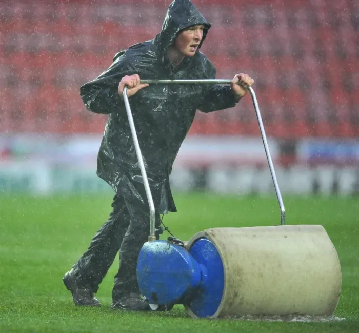 Framed Print : Winter's Battle at Ashton Gate: Ref's Call Halts Bristol City vs. Watford Amidst Grounds Crew's Persistent Clearing Efforts Framed Print : Winter's Battle at Ashton Gate: Ref's Call Halts Bristol City vs. Watford Amidst Grounds Crew's Persistent Clearing Efforts