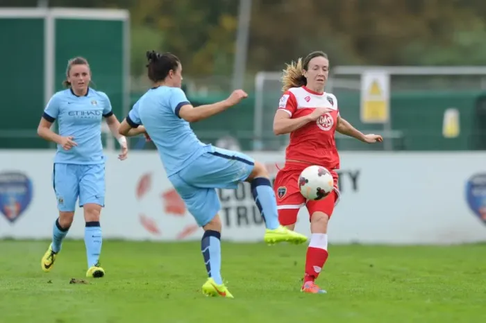 Framed Print : Yorston Hounds Harding: Intense Moment from Bristol Academy Women vs Manchester City Women's Football Match Framed Print : Yorston Hounds Harding: Intense Moment from Bristol Academy Women vs Manchester City Women's Football Match
