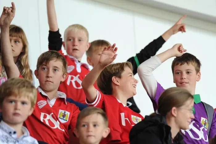Framed Print : Young Bristol City Fans Cheering at Ashton Gate during Bristol City vs MK Dons, Sky Bet Championship Match