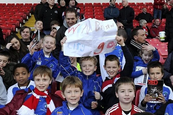 Young Bristol City Fans with Homemade Sign at Ashton Gate, Bristol City vs. Gillingham, Sky Bet League One