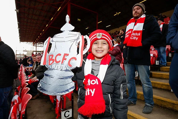 Young Fan with Cardboard FA Cup at Bristol City vs West Ham United, FA Cup Fourth Round (Fans)