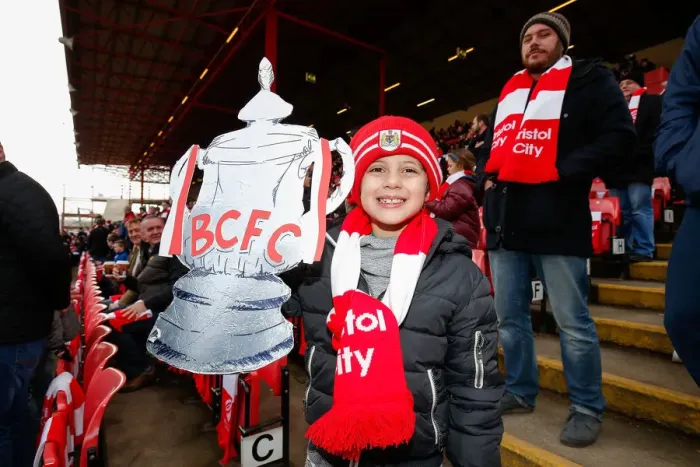 Framed Print : Young Fan with Cardboard FA Cup at Bristol City vs West Ham United, FA Cup Fourth Round (Fans)