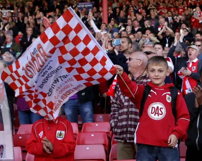 Framed Print : Young Fan Waving Flag at Bristol City vs Coventry City Match, 2015
