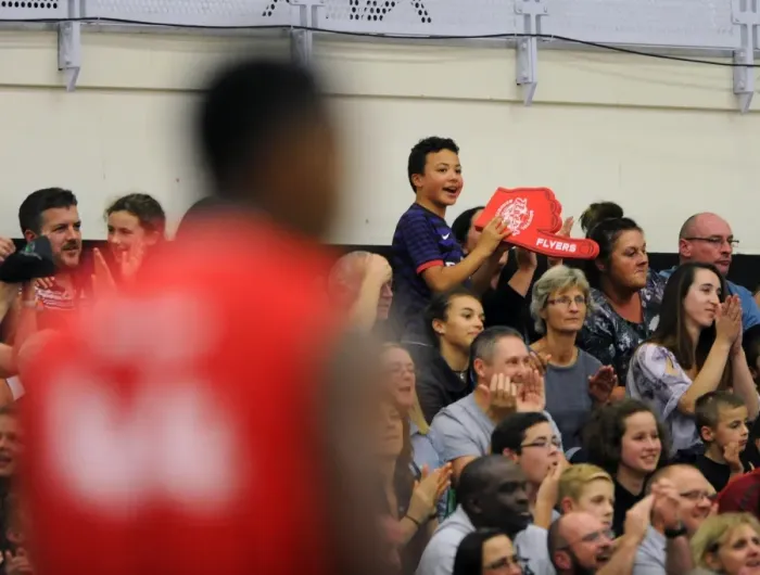 Framed Print : Young Fan's Excitement at Bristol Flyers vs. Plymouth Raiders Basketball Game