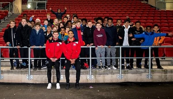 Young Fans Interact with Frank Fielding and Zak Vyner of Bristol City at Ashton Gate during Bristol City vs Norwich City Match, Sky Bet Championship