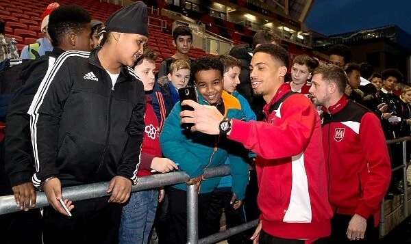 Young Fans Mingle with Frank Fielding and Zak Vyner of Bristol City during Bristol City vs Norwich City Match, Sky Bet Championship at Ashton Gate