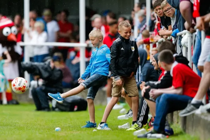 Framed Print : Young Fans Playing Beside the Pitch: Bristol City Pre-Season Community Match, 2015