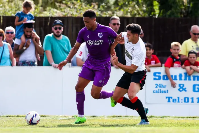 Framed Print : Zak Vyner of Bristol City in Pre-season Friendly against Bristol Manor Farm at The Creek, 2017