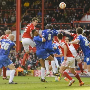 Aden Flint Heads the Ball: Bristol City vs Gillingham, Sky Bet League One, 2014