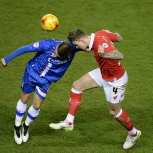 Aden Flint Wins High Ball Against Gillingham's Jake Hessenthaler - Bristol City vs Gillingham, Johnstone's Paint Trophy Southern Area Final