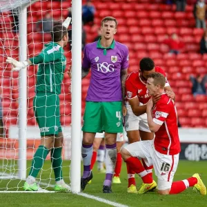 Aden Flint's Frustration: A Missed Headed Chance for Bristol City against Barnsley, October 2014 Aden Flint's Frustration: A Missed Headed Chance for Bristol City against Barnsley, October 2014