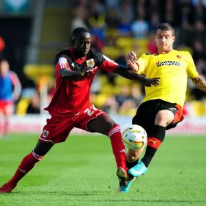 Adomah vs Pudil Print: Championship Clash at Vicarage Road