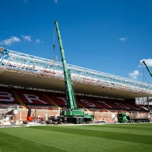 Ashton Gate Stadium's Dolman Stand Roof Extension: Steel Truss Hoisted into Place