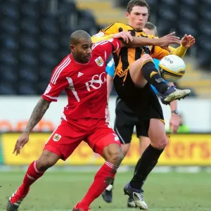 Print of two footballers in action