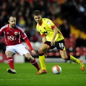 Battling for Supremacy: Carey vs. Kacaniklic at Ashton Gate - Bristol City vs. Watford Football Match, 2012 Battling for Supremacy: Carey vs. Kacaniklic at Ashton Gate - Bristol City vs. Watford Football Match, 2012