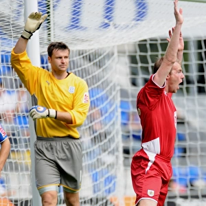Big shout for a penalty from Bristol City`s David Clarkson
