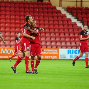 Brett Pitman and Bobby Reid Celebrate Goal for Bristol City against Dunfermline Athletic, August 2012