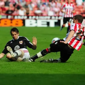 Bristol City FC Print: Brett Pitman vs. Shane Duffy Clash at Bramall Lane